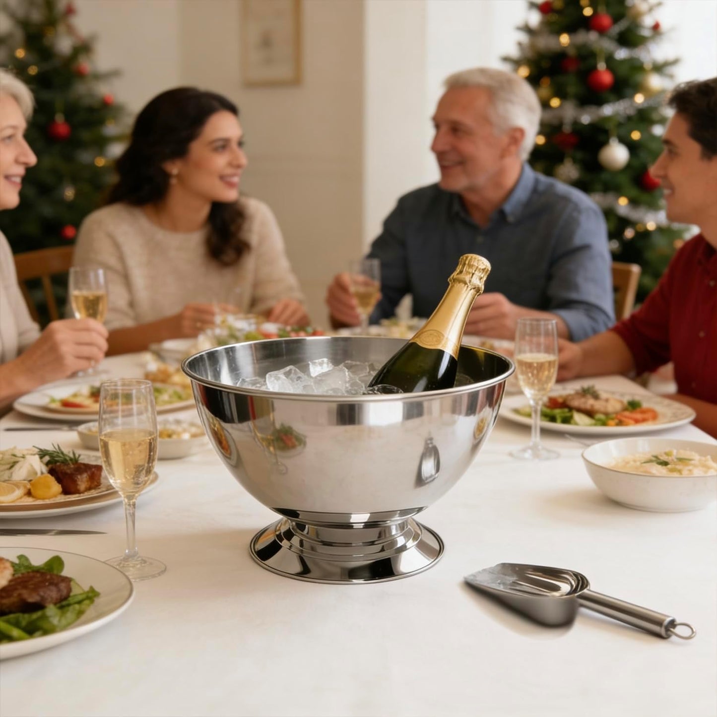Premium Stainless Steel Champagne Bucket, 15.3" Large Capacity Ice Bucket with Detachable Base, Mirror Polished Inside & Out, Heavy Duty Wine Chiller for 8 Bottles, Ideal for Parties, Weddings