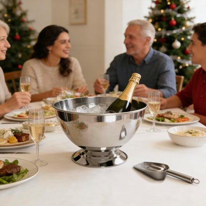 Premium Stainless Steel Champagne Bucket, 15.3" Large Capacity Ice Bucket with Detachable Base, Mirror Polished Inside & Out, Heavy Duty Wine Chiller for 8 Bottles, Ideal for Parties, Weddings