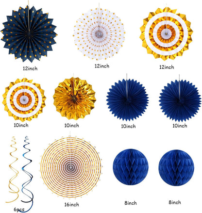 Navy-Blue White Silver Tissue Pom-Poms - 15pcs 5 Size Party Decorations Paper Flowers,Graduation Wedding Baby Bridal Shower Room Hanging Decorations Boy Birthday Party Backdrop Decor Panduola