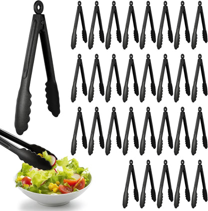 30Pc Plastic Serving Tongs, 11-Inch Heavy Duty Locking Reusable or Disposable Salad Tongs with Secure Push & Pull Lock, Hanging Hole Serving Utensils Set for Buffets, Appetizer, BBQ, Catering, Parties