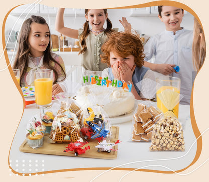 SUREHOME Cellophane Bags, 100 Pack Clear Gift Bag Cellophane Treat Bags with Ties 6x10 Inch Plastic Small Cello Candy Bag for Birthday Party Favors Goodie valentines Cookies Bakery Snack Popcorn Wraps