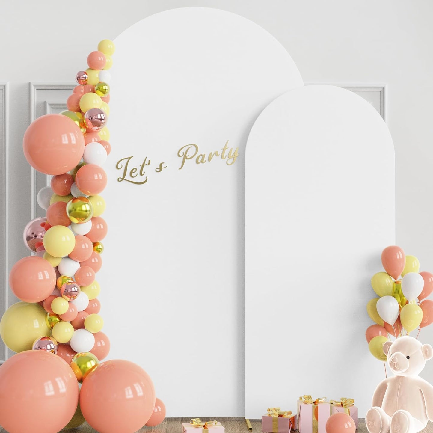 Wokceer Wedding Arch Backdrop Stand and Cover Set of 2 Metal Arch Stand with Arch Cover White 7.2FT, 6FT for Birthday Party Wedding Ceremony Bridal Baby Shower Event Decor