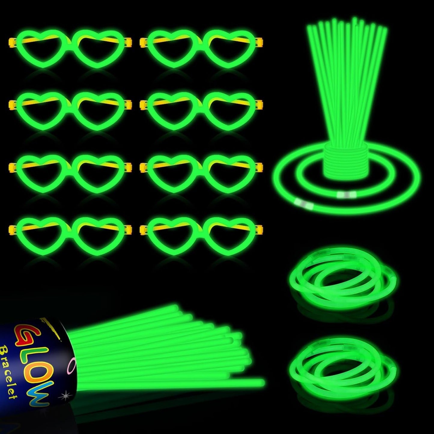 60 Pack 8” Purple Glow Sticks Bulk Bright Glow Sticks with 60 Connectors 20 Heart Glasses Glow In The Dark Party Supplies Neon Party Decorations Glow Bracelet Glasses for Carnival (Purple)