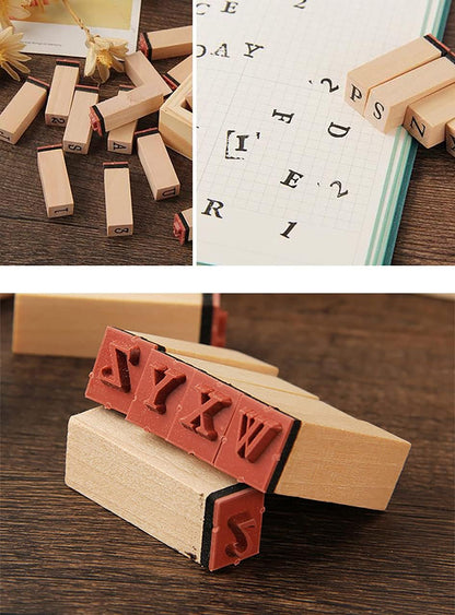 Pack of 36 Pcs Small Wooden Rubber Stamps 0.2 Inch of Letter and Number for DIY Craft Card and Photo Album (B)