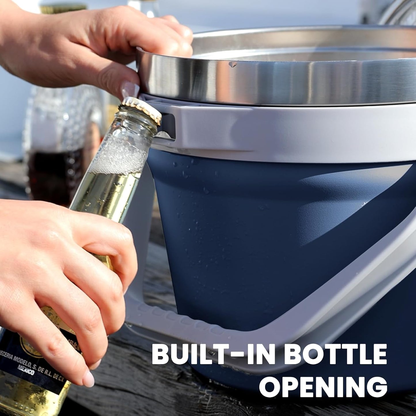 COKTIK 7L Insulated Ice Bucket with Lid，Double Wall Vacuum Stainless Steel Beverage Bucket Keeps Frozen Longer，Holds 6 Longnecks or 3 Bottles of Wine，for Cocktail, Champagne, Large Parties(Blue)