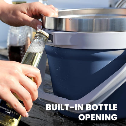 COKTIK 7L Insulated Ice Bucket with Lid，Double Wall Vacuum Stainless Steel Beverage Bucket Keeps Frozen Longer，Holds 6 Longnecks or 3 Bottles of Wine，for Cocktail, Champagne, Large Parties(Blue)