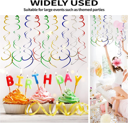 30 Pieces Hanging Swirl Party Decorations Foil Decorations Ceiling Swirl Spiral Hanging Plastic Streamer for Ceiling Birthday Graduation Wedding Celebration Baby Shower Party Supply (Black)