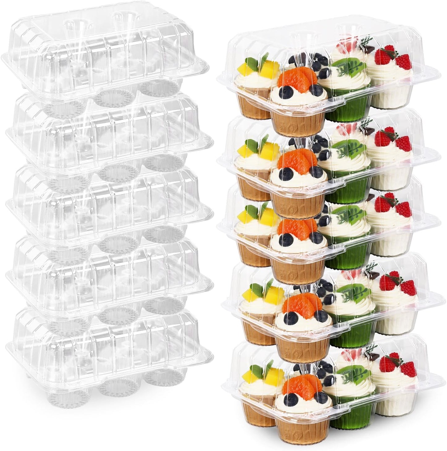 JarThenaAMCS 80 Pack Plastic Cupcake Containers 4-Compartment Clear Boxes Disposable Cupcake Tray Holders 4 Cavity Cupcakes Carriers with Deep Dome for Muffin Packaging