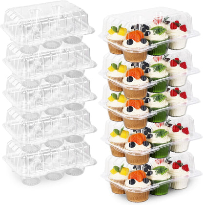 JarThenaAMCS 80 Pack Plastic Cupcake Containers 4-Compartment Clear Boxes Disposable Cupcake Tray Holders 4 Cavity Cupcakes Carriers with Deep Dome for Muffin Packaging