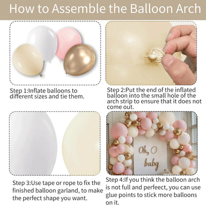 Pink Gold White Balloon Arch Kit - 144 PCs Pastel Light Pink and Beige Sand White Gold Chrome Balloons for Mothers Day Girls Women Birthday Bridal Shower Engagement Wedding Party Decorations
