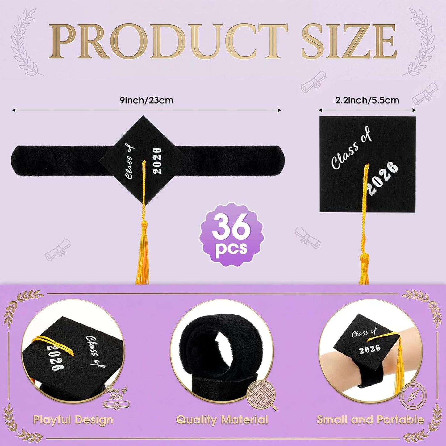 Shappy 36 Pcs Graduation Cap Slap Bracelets Mini Stuffed Plush Slap Bracelet with Tassel of 2026 Graduation Gift Party Supplies for Birthday Party Favor Goody Gift Bags Fillers