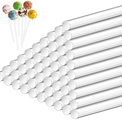 Acrylic Lollipop Sticks 6 Inch Clear Reusable Acrylic Rods for Making Lollipops Cake Pops Candies Chocolates and Cookies (50 Pieces)