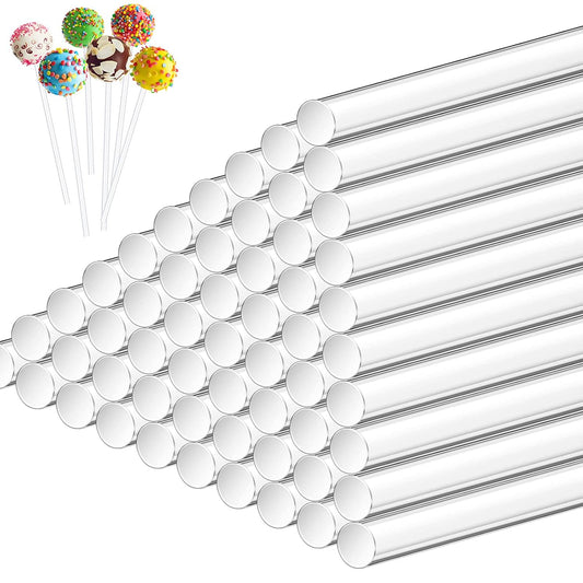 Acrylic Lollipop Sticks 6 Inch Clear Reusable Acrylic Rods for Making Lollipops Cake Pops Candies Chocolates and Cookies (50 Pieces)