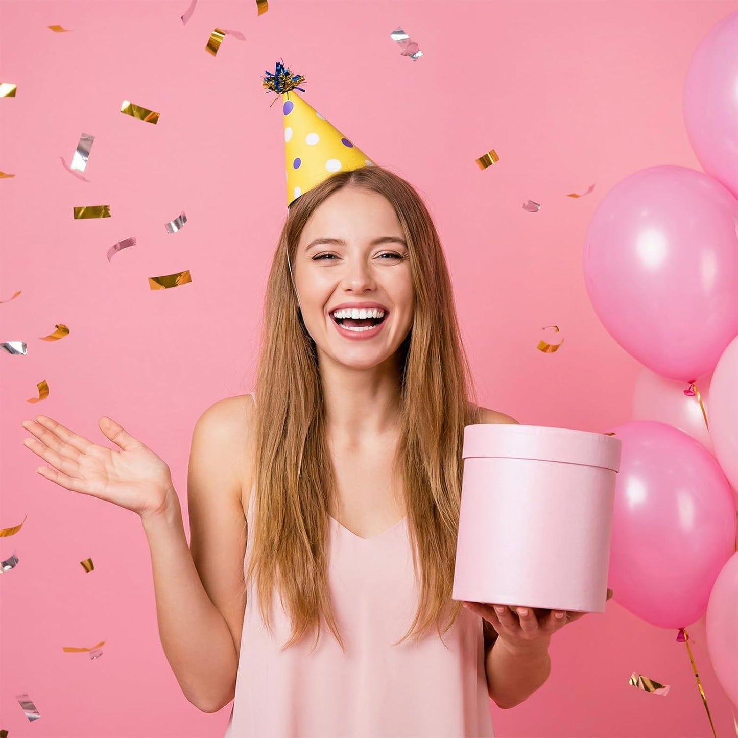 12 PCS Party Hats, Birthday Paper Cone Hat with Glitter Pompoms, Paper Party Headwear for Adults Kids Celebration