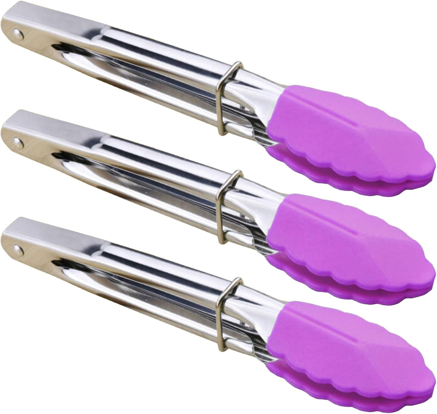 HINMAY Small Tongs with Silicone Tips 7-Inch Mini Serving Tongs, Set of 6 (Green Red Blue Purple Pink Orange)