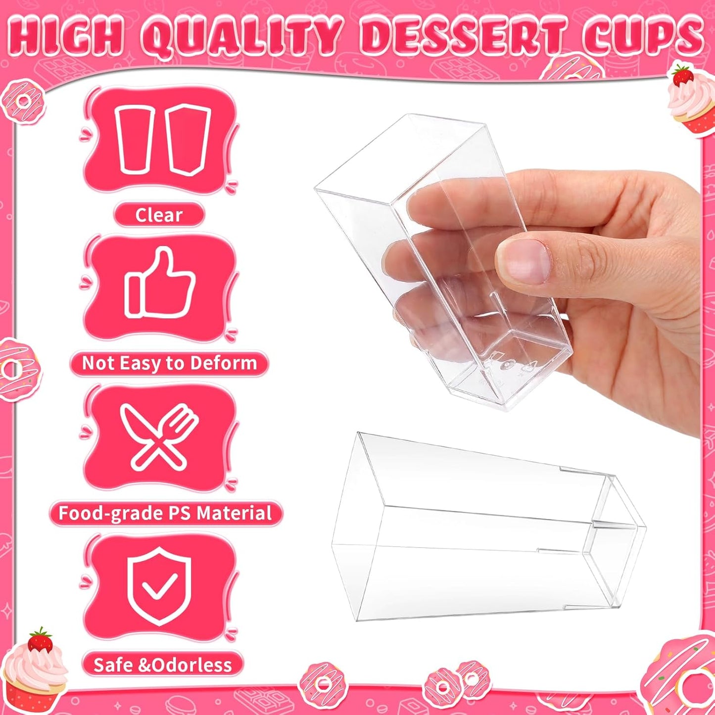 Uiifan 500 Pack 3 oz Mini Dessert Cups Tall Clear Plastic Parfait Cups for Desserts, Appetizers, Mousse Chocolate Dessert(Square Shape)