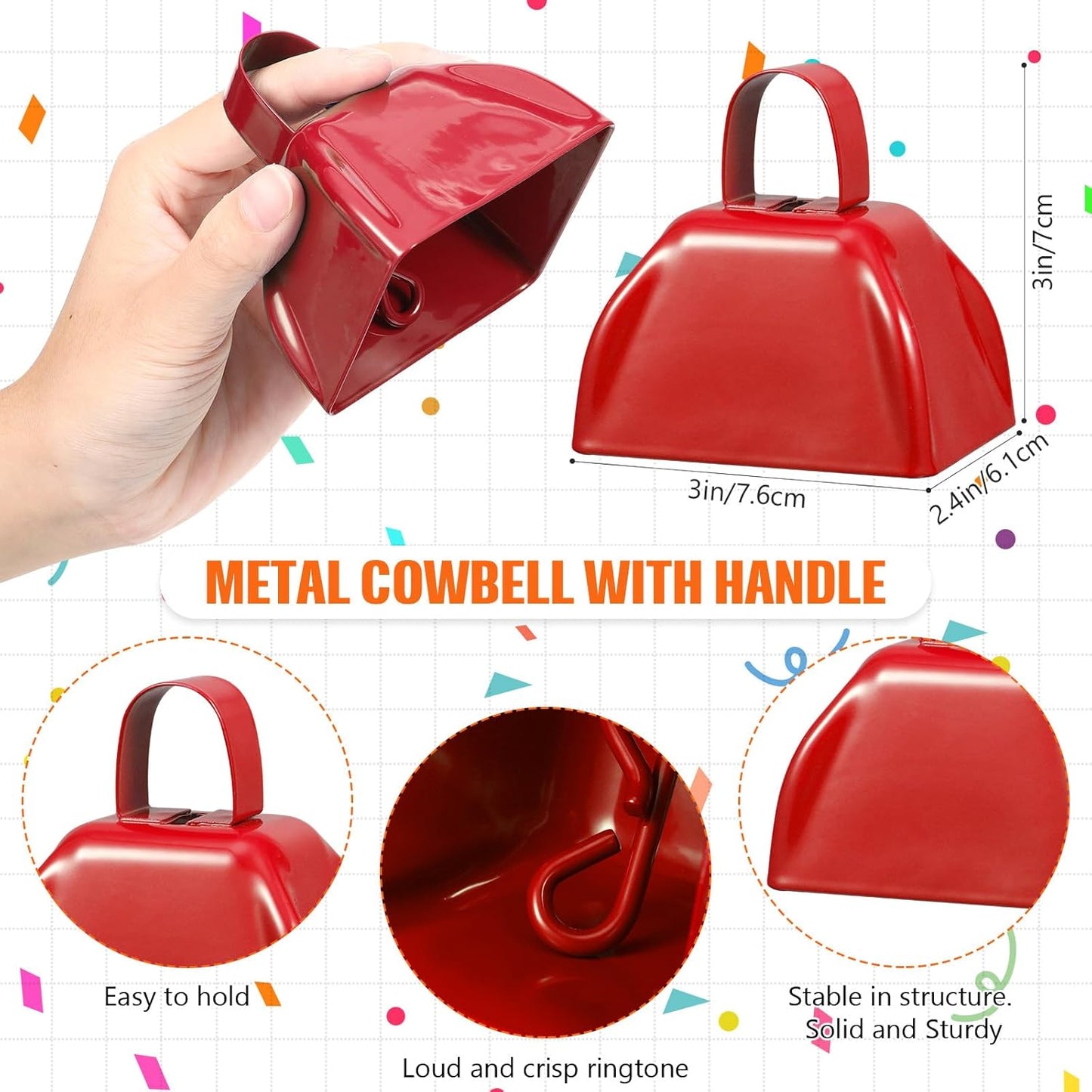 24 Pcs Hand Clappers and Metal Cowbells Noise Makers Cheering Clappers Cow Bells Handle Cheers Dance Basketball Football Noise Makers Sporting Events Graduation School Sports Party (Purple)