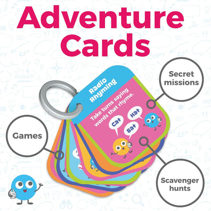 Walkie Talk-Along Scavenger Hunt & Adventure Set - 2 Rugged Walkie Talkies (1,000 ft Range) + 24 Mission Cards - Outdoor Backyard Games for Kids Ages 3+