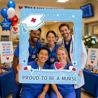 Nurse Photo Booth Props Graduation Decorations, Proud to Be A Nurse Large Selfie Photo Frame Cutout Nurses Week Lawn Decor Grad Party Supplies Blue