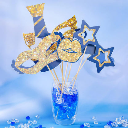Zonon 24 Pcs Funny Photo Booth Props Class of 2026 Graduation Birthday Wedding Family Class Reunion Prom Disco Party Celebration Decoration Supplies Mix of Hats, Lipstick, Tie(Blue and Black)