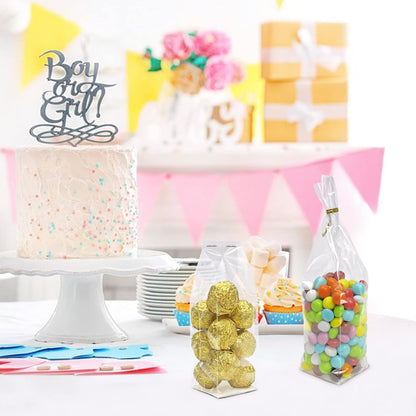 Gusseted Flat Bottom Cellophane Bags with Paper Insert 50Pcs 4x2x8 Inches Smore Bags