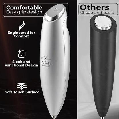 Zulay Kitchen Powerful Milk Frother Wand With Duracell Batteries - Ultra Fast Handheld Drink Mixer - Electric Whisk Foam Maker for Coffee, Lattes, Cappuccino & Matcha - Z1 Motor - Black - Colors C