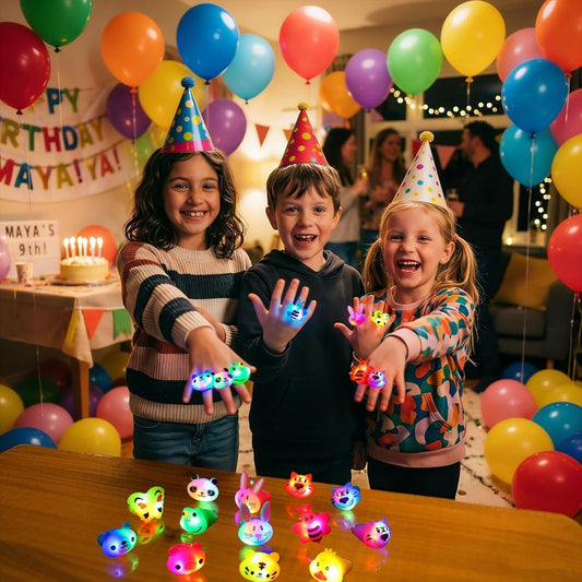 Maegawa 25 Pc Light Up Rings Party Favors for Kids 4-8, Treasure Chest, Prize Box Toys For Classroom, Carnival Prizes, Pinata Filler Goodie Bag Stuffers, Birthday Gifts for Boys Girls Age 8-12