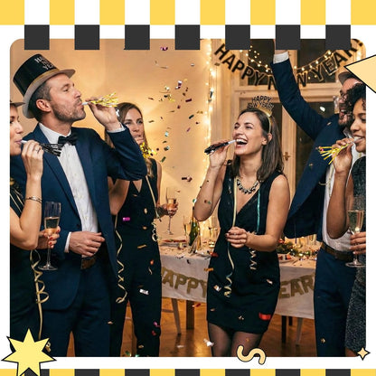 Sumind 24 Pcs Gold Noise Makers Metallic Fringed Party Blowers Horns Whistles Noisemakers Party Favors for Adults Birthday Graduation Sporting Events Celebration Surprise Supplies