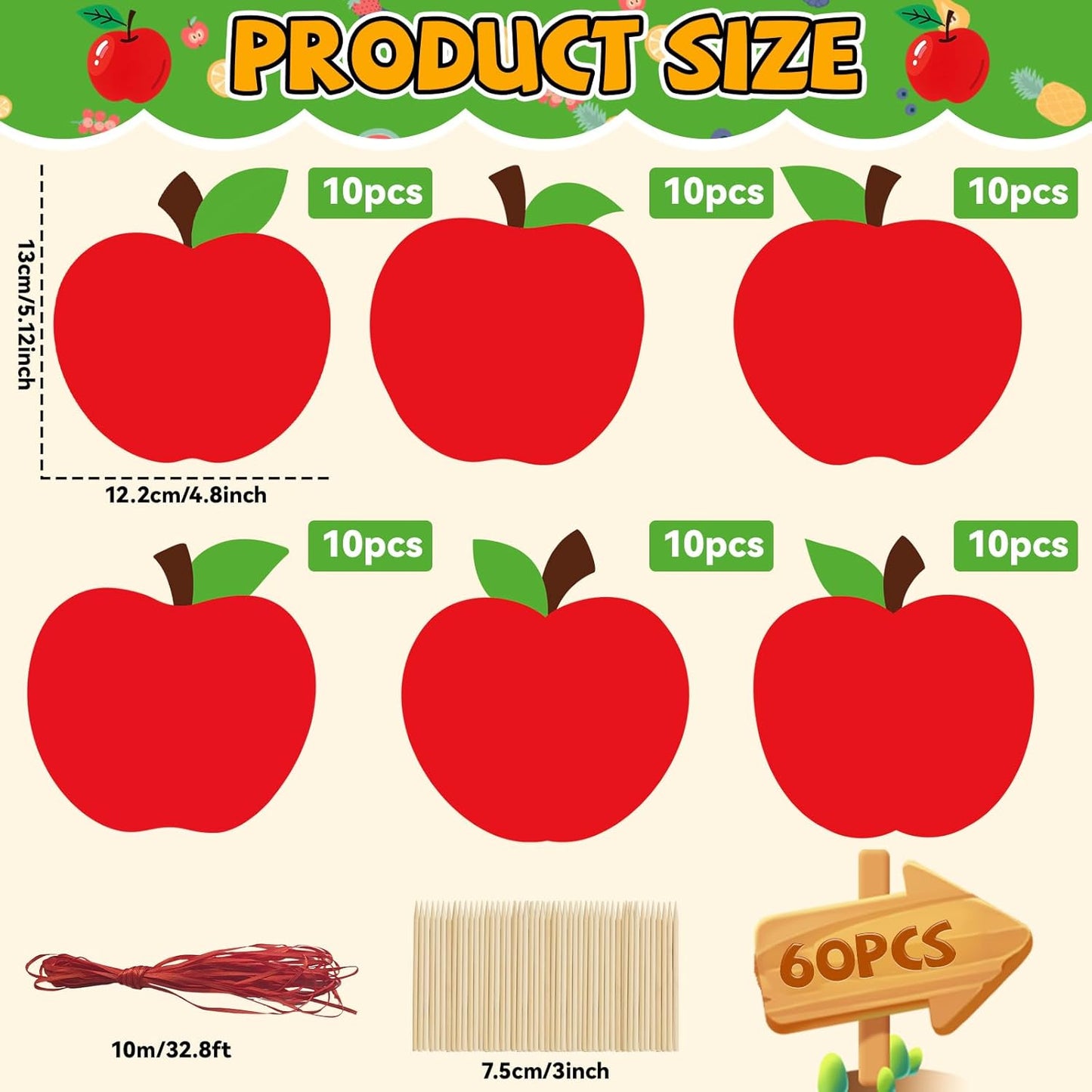Qyeahkj 60 Sets Fall Red Apple Crafts Rainbow Magic Scratch Paper Craft with Wooden Stick Apple Scratch Art Kit for Fall Party Decor Autumn DIY Projects Room Activities