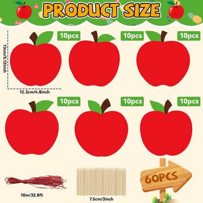 Qyeahkj 60 Sets Fall Red Apple Crafts Rainbow Magic Scratch Paper Craft with Wooden Stick Apple Scratch Art Kit for Fall Party Decor Autumn DIY Projects Room Activities