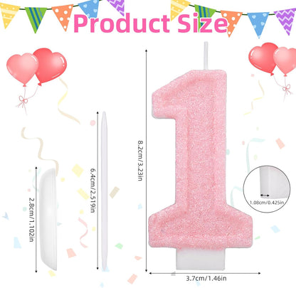 Pink Number One Birthday Candles, Romantic Cake Glitter Pink Number 1st Candles Anniversary Cake First Topper Decoration Cute Birthday Party Supplies for Wedding Anniversary Celebration Supplies (1)