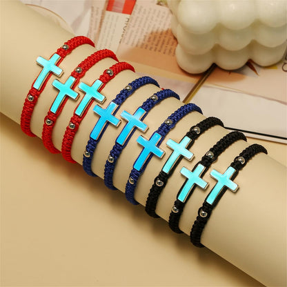 8mm Natural Volcanic Stone Bracelets for Men,Luminous Cross Bracelets,Healing Crystal Elastic Stretch Beads Bracelet,Religion Holy Communion Bracelet for Women