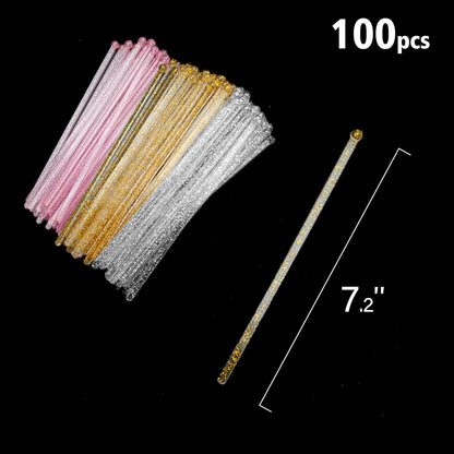 hapray 100-PCS 5 Colol Plastic Swizzle Sticks, Crystal Cake Pops, Cocktail Coffee Drink Stirrers, Stir Sticks, 7.24 Inch (Pink, Yellow, Blue, Purple, Green)