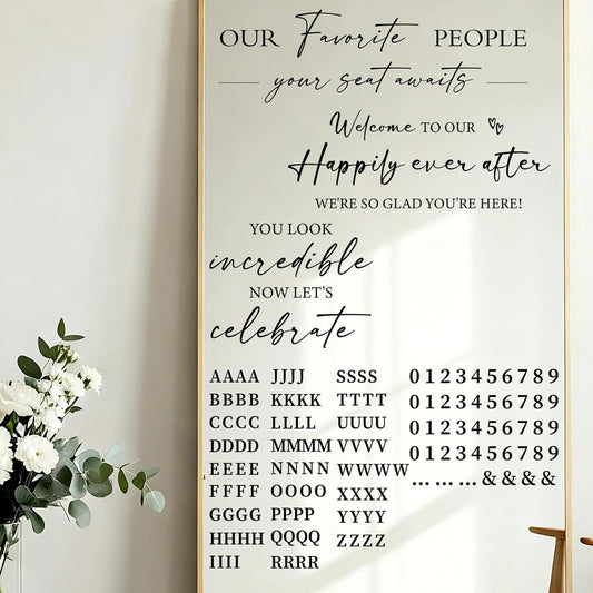 MotiMind 4 Pcs Wedding Mirror Welcome Sign Decal Seating Chart Stickers DIY Wedding Party Supplies Removable Vinyl Letter Decals for Bridal Shower Marriage Reception(Welcome,Yellow)