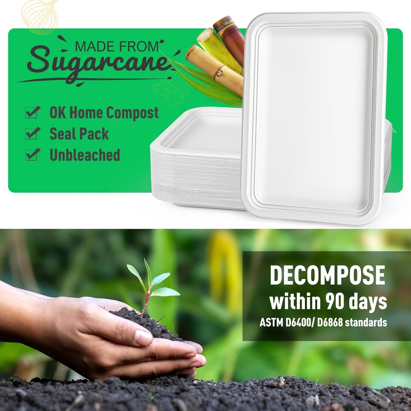 Gezond 50 Pack 14 Inch Disposable Food Trays Eco-friendly Heavy-Duty Large Paper Plates Compostable Sugarcane Platters for Crawfish Lobster Seafood Party Natural