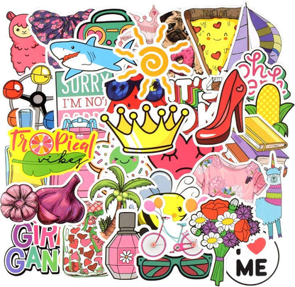 QTL Neon Stickers for Teens & Students Prizes, Waterproof Vinyl Party Favor Stickers, School Rewards, Water Bottle and Laptop, 50PCS - Colors A