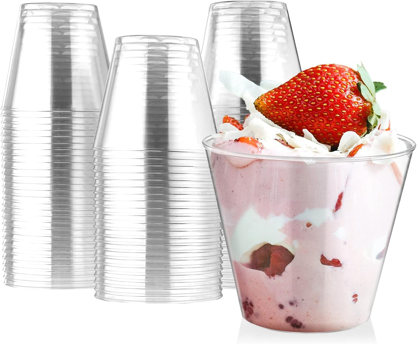 Eupako 200 Pack 5 OZ Plastic Mini Dessert Cups - Clear Small Parfait Cups, Square Appetizer Cups for Fruit, Pudding, Mousse, Ice Cream, Party, Wedding, Valentine's Day