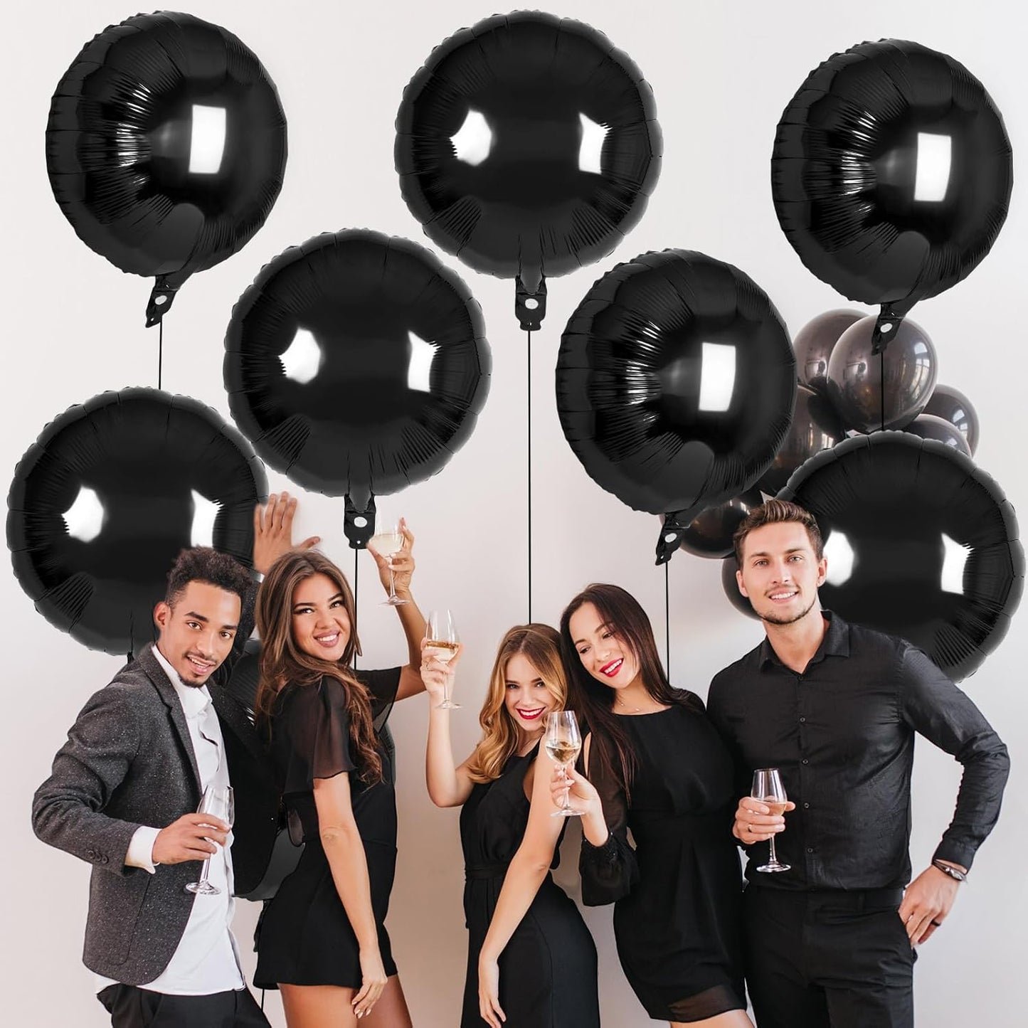 20 Pcs Black Round Shaped Balloons,18 Inch Round Foil Balloon,Giant Round Mylar Balloon Helium Balloons for Birthday Party Baby Shower Wedding Decorations (Black)