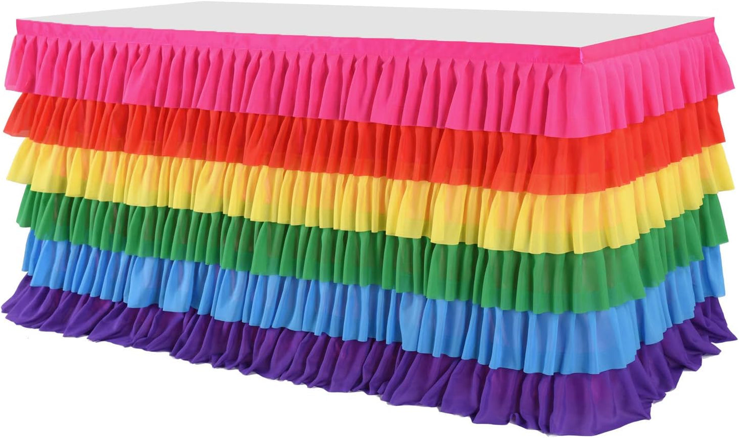 Pastel Rainbow Table Skirt Ruffle Party Tablecloth for Rectangle Table 6ft Birthday Party Baby Shower