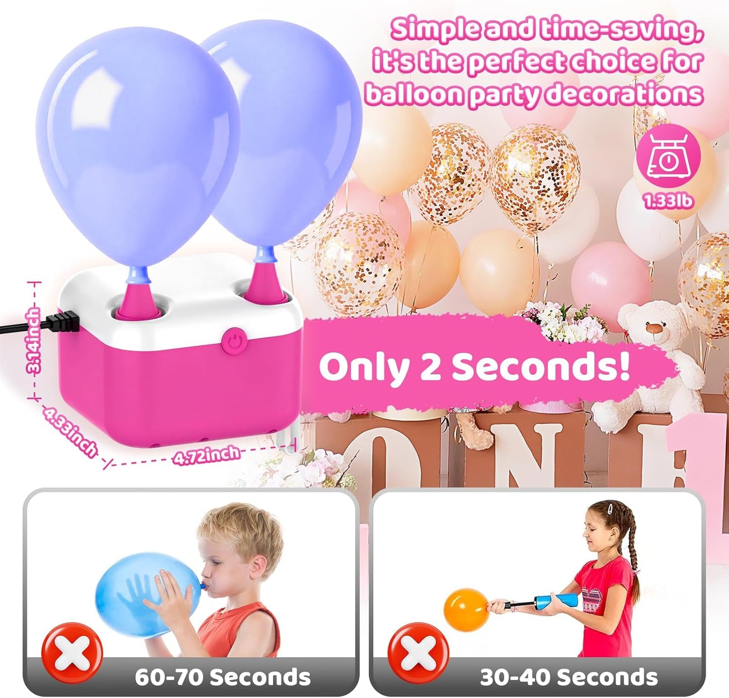 3 in 1 Balloon Pump Electric,Balloon Pump,Electric Air Pump,Quick-Fill Inflator/Deflator Pumps for Party Decoration Balloon, Pool, Floats, Air Mattress Bed, Swimming Ring