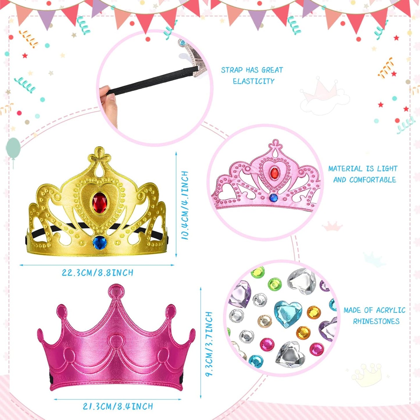 Yaomiao 66 Pieces Foam Princess Tiaras DIY Crowns Kids Party Favors Craft Crystal Diamond Sticker Girls Making Your Own Tiara (Gold)