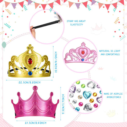 Yaomiao 66 Pieces Foam Princess Tiaras DIY Crowns Kids Party Favors Craft Crystal Diamond Sticker Girls Making Your Own Tiara (Gold)