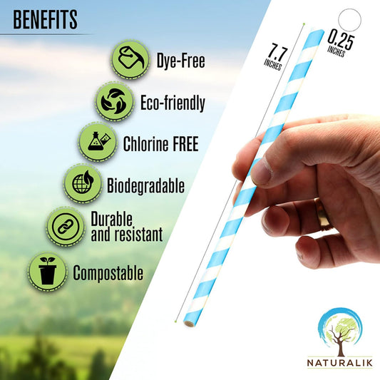Naturalik 1000 Pack Multicolor Extra Durable Paper Straws Biodegradable - Premium Eco-Friendly Paper Straws Bulk- Drinking Straws for Juices, Restaurants and Party supplies, 7.7" (Multi-Color, 1000ct)