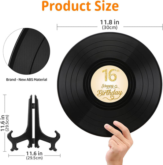 Hwxtoxy Sweet 16 Party Decorations Vinyl Record 11.8"X11.8", 16th Birthday Decorations, Birthday Guest Book Alternative, Sweet 16 Sign, Poster Record Decor,Great Gifts for Girls or Boys (2PCS-16th)