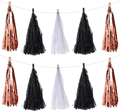 MECCANIXITY 15Pcs Light Blue Tassel Garland Banner with Rope Tissue Paper Tassels Party DIY Kits for Anniversary Wedding Birthday Party