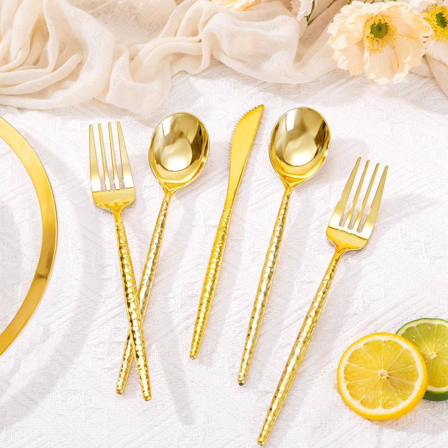 Supernal 360pcs Silver Plastic Cutlery,Elegant Plastic Silverware,Silver Hammed Silverware,Disposable Flatware,Include 120 Forks,120 Knvies,120 Spoons,Perfect for Birthday,Party,Wedding