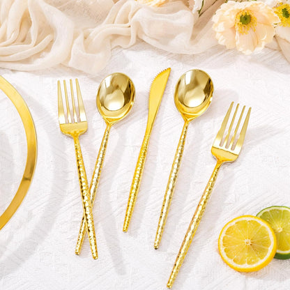 Supernal 360pcs Silver Plastic Cutlery,Elegant Plastic Silverware,Silver Hammed Silverware,Disposable Flatware,Include 120 Forks,120 Knvies,120 Spoons,Perfect for Birthday,Party,Wedding