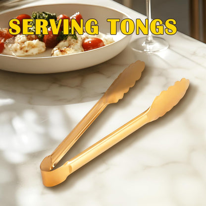 4 Pack Gold Serving Tongs,Metal Serving tongs,for buffet,party,9 Inch,Gold Utensills,(tongs for serving food)