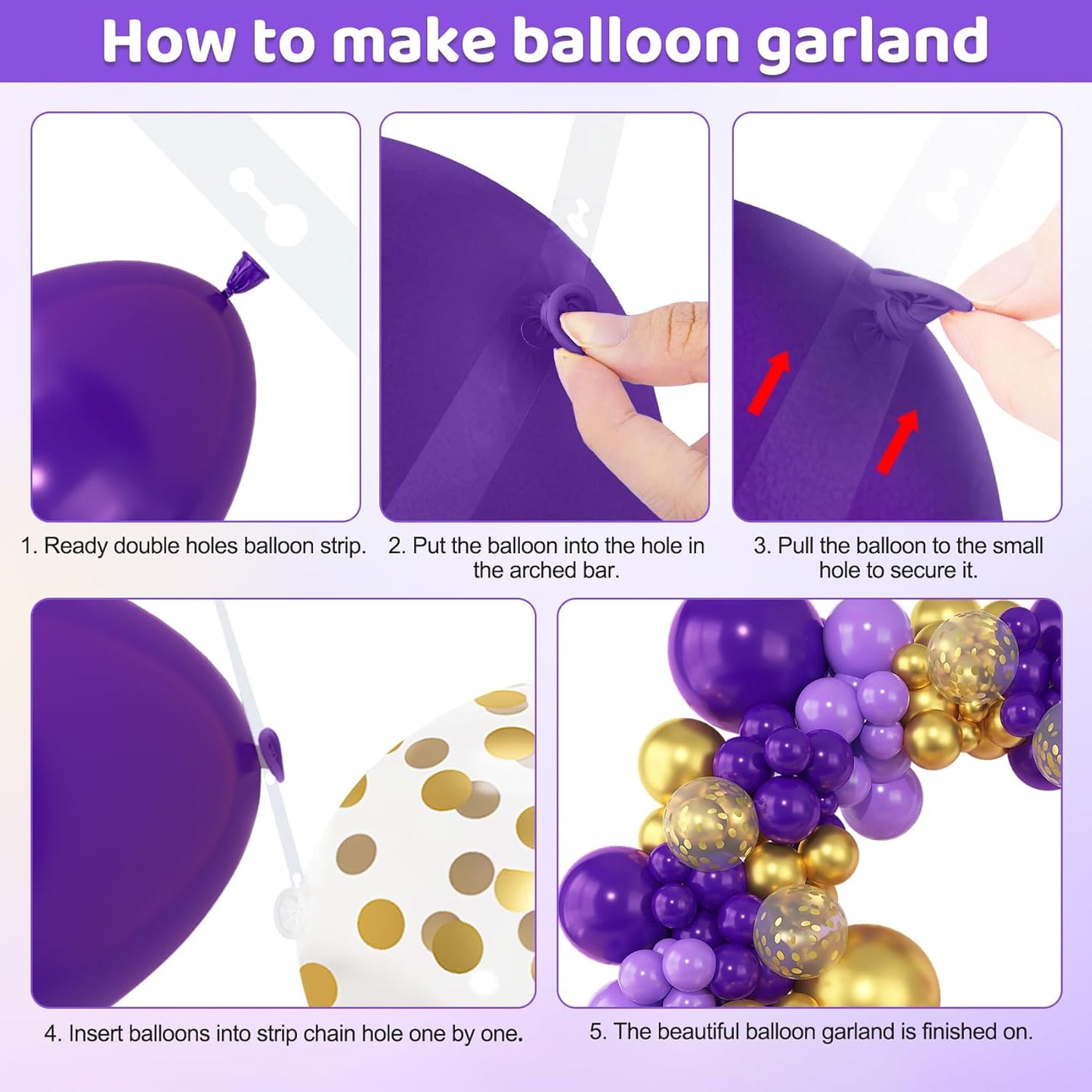 Amandir 153pcs Pink Purple Balloon Garland Arch Kit, Different Sizes 18 12 10 5 inch Pink Purple Red Latex Metallic Confetti Purple Balloons for Girl Women Birthday Bridal Baby Shower Party Decoration