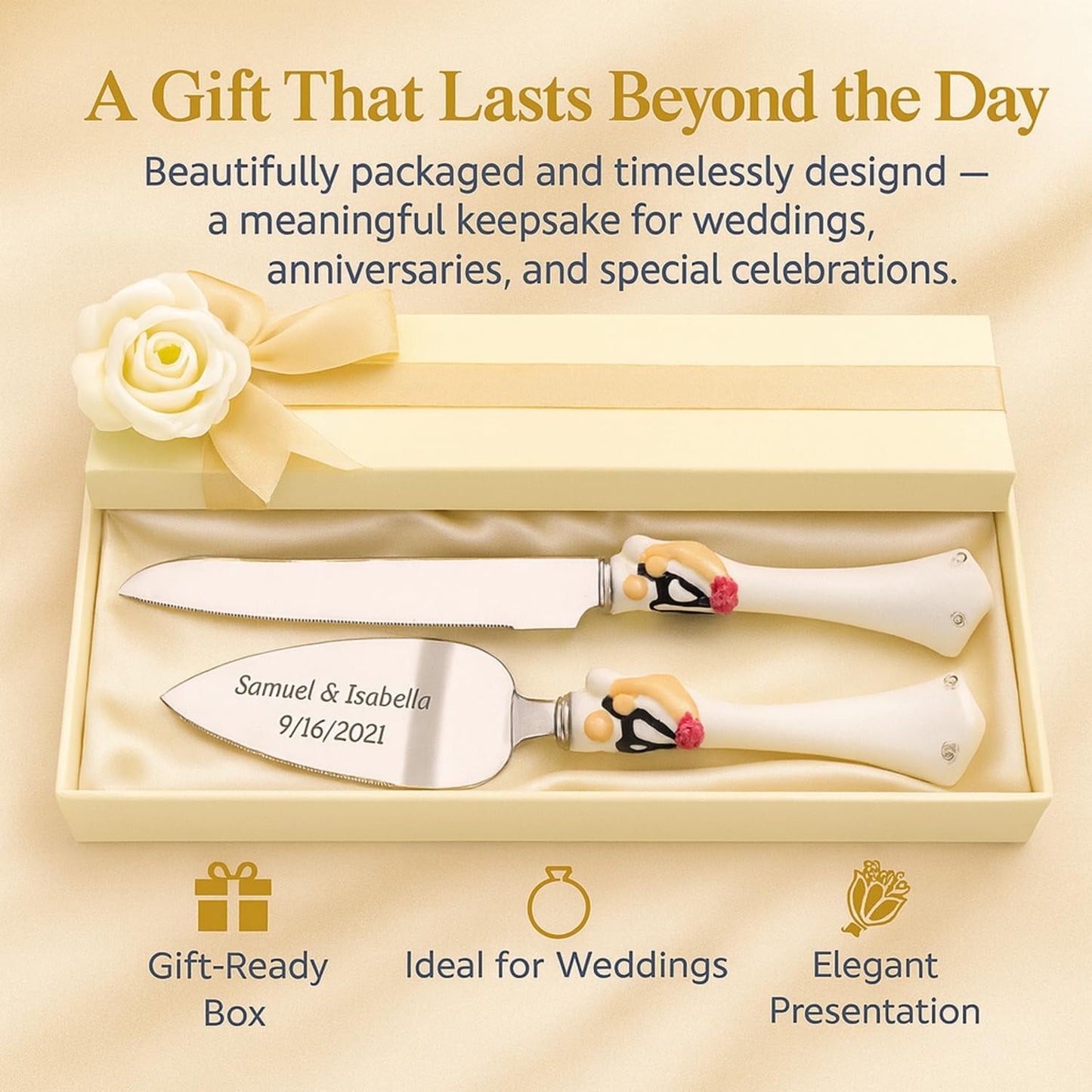 GIFTS INFINITY Personalized Wedding Cake Knife and Server Set with Engraving – Cake Cutting Utensil Set, Keepsake Gift for Wedding, Anniversary, Reception, Birthday & Other Occasions (CH-101WB)
